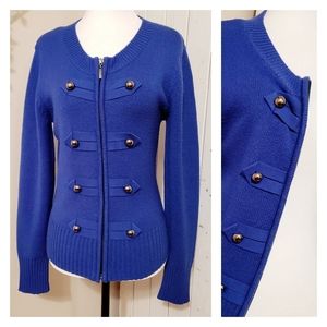 MILITARY INSPIRED SWEATER CARDIGAN  COBALT